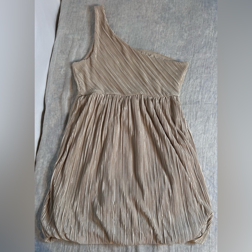 Forever 21 Tan Asymmetrical Pleated One Shoulder Dress